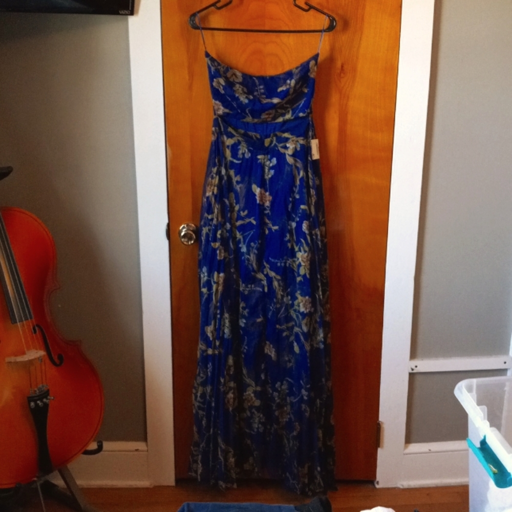 Royal Blue Strapless Midrif Cutout Floor Length Dress